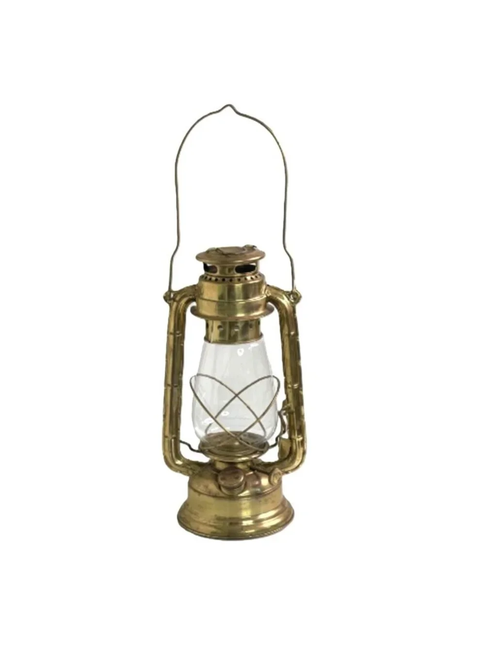 Vintage Lacquered Brass Hurricane Lantern Made in India Clean Glass Globe 12.5